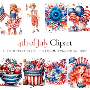 4 juli grillige clipart-40 hoge kwaliteit PNG's-digitale planner, junk journaling, aquarel, commercieel gebruik, digitale download