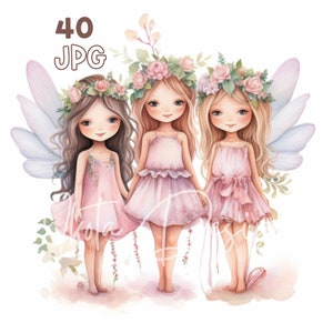 Boho Pastel Fairies Clipart - 40 JPG de haute qualité - Planificateur numérique, Junk Journaling, Aquarelle, Art mural, Utilisation commerciale, Téléchargement numérique