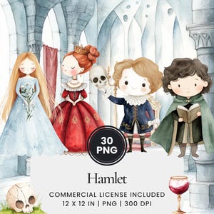 Hamlet Clipart - 30 PNG - Digital Planner, Junk Journaling, Wall Art, Commercial Use, Sublimation, Scrapbooking, Stickers, Scene, Cards, Mug