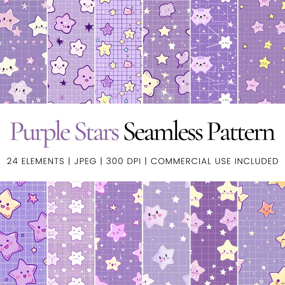 Purple Stars Seamless Pattern Set for Scrapbooking and Crafts