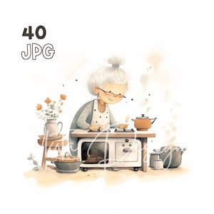 Clipart de culinária da vovó - 40 JPGs de alta qualidade - planejador digital, diário de lixo, arte de parede, uso comercial, download digital, canecas, vestuário