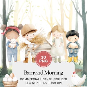 Clipart Barnyard Morning - 30 PNG - Planner digitale, Junk Journaling, Uso commerciale, Sublimazione, Scrapbooking, Carta, Adesivi, Scena, Tazza