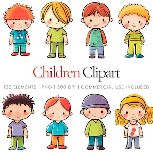 Clipart enfants - 100 PNG de haute qualité - Planificateur numérique, Junk Journaling, Lignes simples, Art mural, Utilisation commerciale, Téléchargement numérique