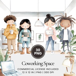 Coworking Space Clipart - 30 PNG - Digital Planner, Junk Journaling, Wall Art, Commercial Use, Sublimation, Scrapbooking, Cards, Mugs, Scene