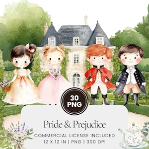 Pride & Prejudice Clipart - 30 PNG - Digital Planner, Junk Journaling, Wall Art, Commercial Use, Sublimation, Scrapbooking, Cards, Stickers