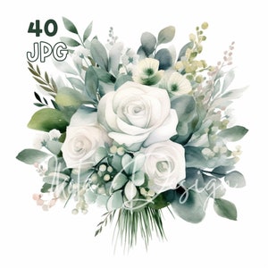 Bruiloft boeket rozen clipart-40 hoge kwaliteit JPG's-digitale planner, junk journaling, aquarel, commercieel gebruik, digitale download, mokken