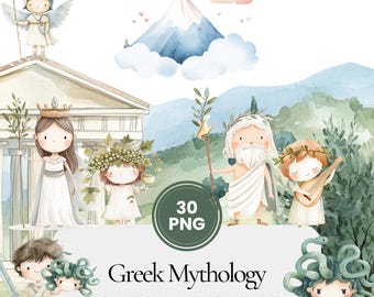 Greek Mythology Clipart Set, ancient gods and legendary figures illustrations for crafting, teaching resources, kids projects & storytelling