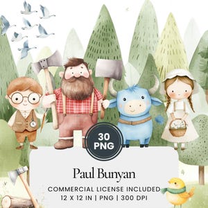 Paul Bunyan Clipart - 30 PNG - Planificateur numérique, Junk Journaling, Wall Art, Utilisation commerciale, Sublimation, Scrapbooking, Mugs, Cartes, Scène