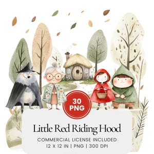 Little Red Riding Hood Clipart - 30 PNG - Digital Planner, Junk Journaling, Wall Art, Commercial Use, Sublimation, Scrapbooking, Cards, Mugs