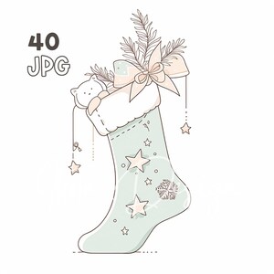 Kerst kousen clipart-40 hoge kwaliteit JPG's-digitale planner, junk journaling, eenvoudige lijnen, commercieel gebruik, digitale download, mokken