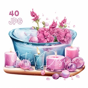 Spa Items Clipart - 40 hoge kwaliteit JPG's - Digitale Planner, Junk Journaling, Aquarel, Commercieel Gebruik, Digitale Download, Mokken, Cartoonachtig