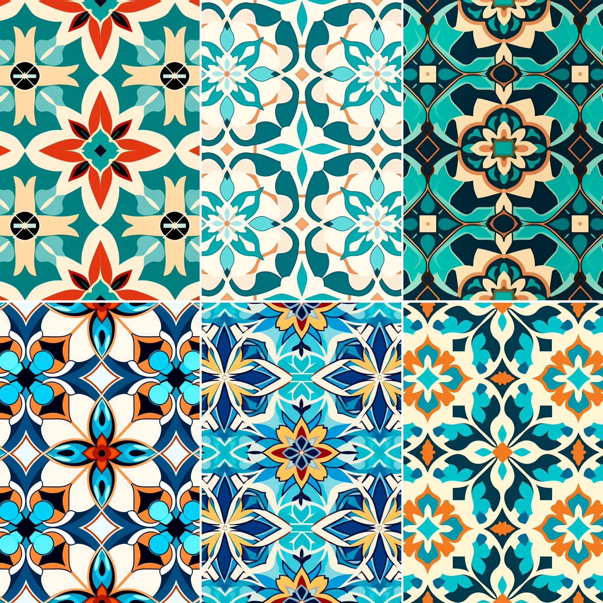 Moroccan Tile Seamless Pattern Bundle, Vibrant Geometric Digital Papers ...
