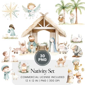 Nativity Set Clipart - 30 PNG - Digital Planner, Junk Journaling, Wall Art, Commercial Use, Sublimation, Scrapbooking, Cards, Mug, Christmas