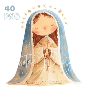 Holy Mary Clipart - 40 PNG di alta qualità - Pianificatore digitale, Junk Journaling, Acquerello, Arte della parete, Uso commerciale, Download digitale, Tazze
