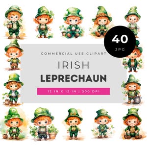 Collectie clipart van Ierse kabouters, schattige St. Patrick's Day-personages voor knutselen en scrapbooken, groene folklore-kunstset voor uitnodigingen