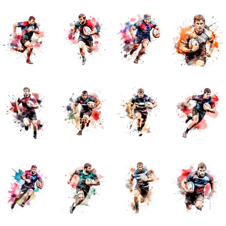 Male Rugby Players Watercolor Clipart Bundle, Athletic Sportsman Png ...