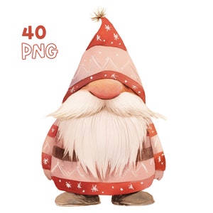 Christmas Gnome Clipart - 40 PNG de haute qualité - Planificateur numérique, Junk Journaling, Sublimation, Utilisation commerciale, Tasses, Cartes, Étiquettes cadeaux