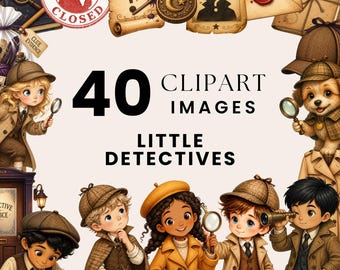 Detective Clipart, Mystery Kids Watercolor, Little Detective Illustrations, Sherlock Magnifying Glass Art, Spy Kids Bundle, Commercial Use