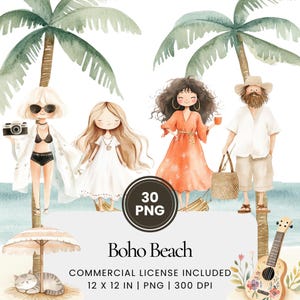 Boho Beach Clipart - 30 PNG - Digitale planner, junk journaling, wandkunst, commercieel gebruik, sublimatie, scrapbooking, kaarten, stickers, mokken