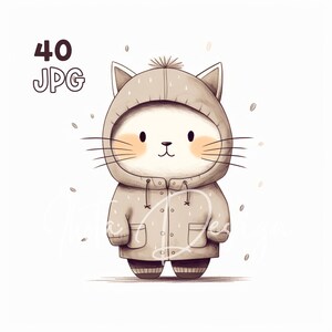 Kat in een Sweatshirt Clipart - 40 hoge kwaliteit JPG's - Digitale Planner, Junk Journaling, minimalistisch, commercieel gebruik, digitale download, mokken