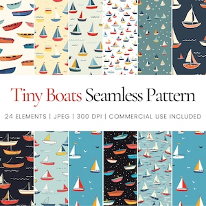 Tiny Boats Seamless Repeat Pattern, Digital Papers, Background, Tumbler Wrap, Printable, Commercial Use, Mugs, Apparel, Decor, Junk Journal