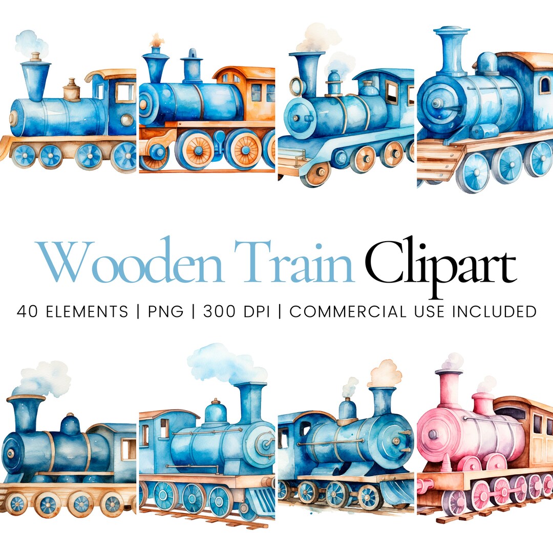 Wooden Train Clipart - 40 High Quality Pngs - Digital Planner, Junk ...
