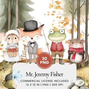 Sr. Jeremy Fisher Clipart - 30 PNG - Planejador digital, Junk Journaling, Adesivos, Uso comercial, Sublimação, Scrapbooking, Cartões, Bookish