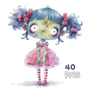Zombie Kids Clipart - 40 hochwertige PNGs - Digitaler Planer, Junk Journaling, Aquarell, Wandkunst, kommerzielle Nutzung, Tassen, Halloween