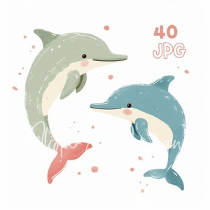 Dolphins Clipart - 40 High Quality JPGs - Digital Planner, Junk Journaling, Watercolor, Commercial Use, Digital Download, Mugs, Apparel
