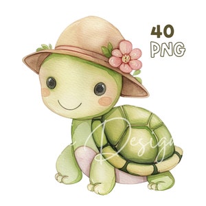 Baby Turtle Clipart - 40 High Quality PNG - Digital Planner, Junk Journaling, Watercolor, Wall Art, Commercial Use, Digital Download, Mugs