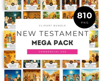 New Testament Bible Stories Clipart Bundle, 27 Jesus PNG Sets, Christian Fussy Cuts, Kids Bible Characters, Watercolor Sunday School Art