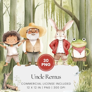 Uncle Remus Clipart - 30 PNG - Digital Planner, Junk Journaling, Stickers, Commercial Use, Sublimation, Scrapbooking, Card, Mug, Book, Scene
