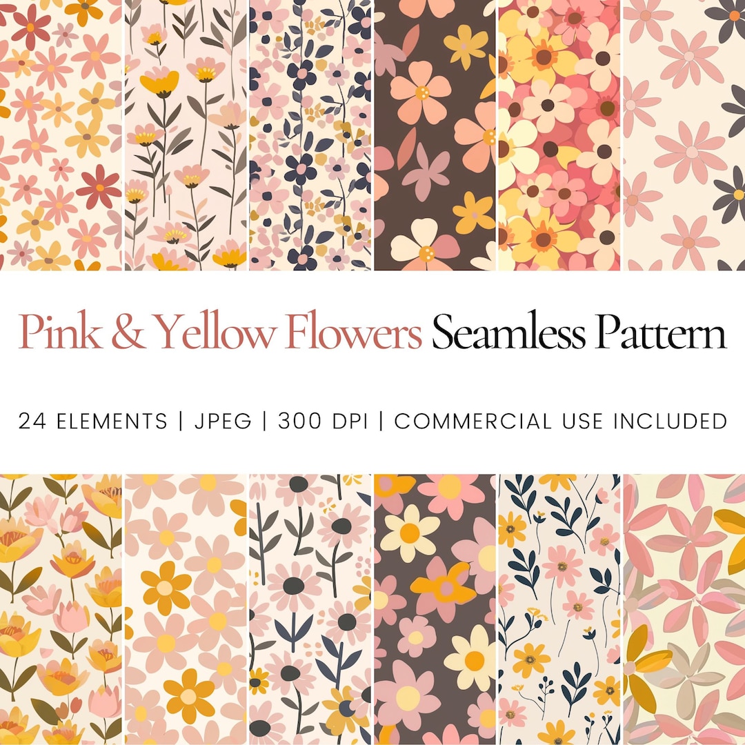 Pink and Yellow Flowers Seamless Pattern for Spring Crafts and Fabric ...