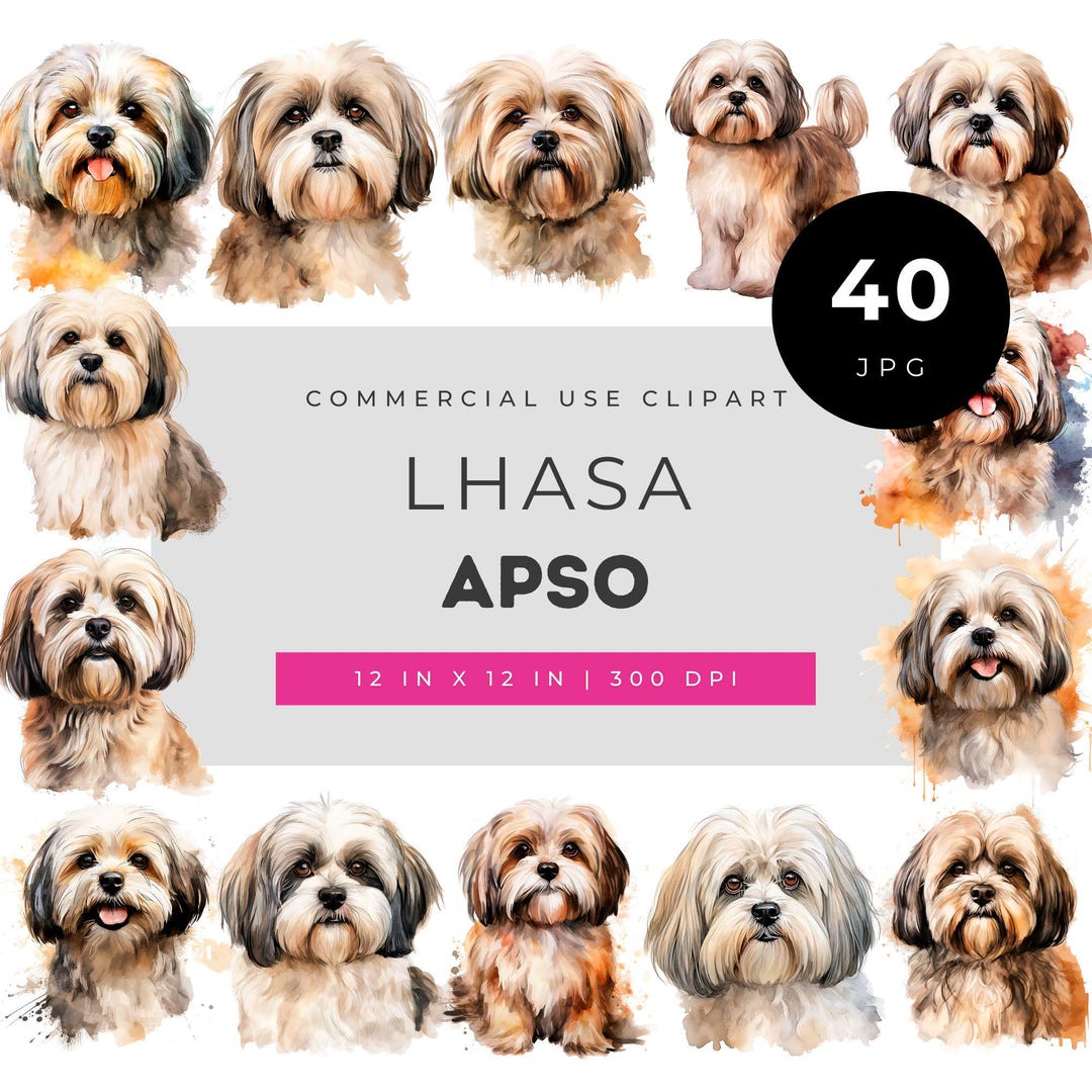 Lhasa Apso Watercolor Clipart Set, Cute Dog Illustration for Pet Lovers ...
