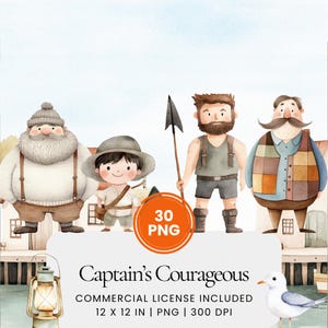 Captain's Courageous Clipart - 30 PNG - Planner digitale, Junk Journaling, Wall Art, Uso commerciale, Sublimazione, Scrapbooking, Carta, Scena