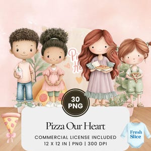 Pizza Unser Herz Baby Shower Clipart Bundle, Lustige Aquarell Baby Shower Grafiken, Süße Pizza Party Illustrationen, Kuchen PNG Digitales Set