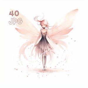Delicate Fairy Clipart - 40 hoge kwaliteit JPG - Digitale Planner, Junk Journaling, Aquarel, Muurkunst, Commercieel Gebruik, Digitale Download, Mok