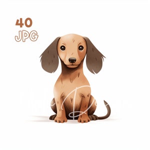Dachshund Clipart - 40 High Quality JPGs - Digital Planner, Junk Journaling, Minimalistic, Commercial Use, Digital Download, Mugs, Nursery