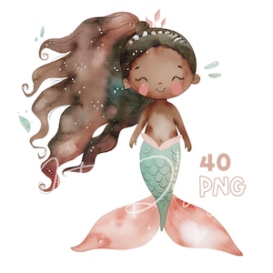 Little Mermaids Clipart PNG Bundle, Cute Underwater Princess Graphics, Ocean Fantasy Illustration, Girl Birthday Party Design, Digital