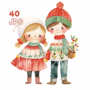 Christmas Couple Clipart - 40 JPG de haute qualité - Planificateur numérique, Junk Journaling, Aquarelle, Art mural, Utilisation commerciale, Téléchargement numérique