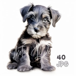 Schnauzer Puppy Clipart - 40 High Quality JPGs - Digital Planner, Junk Journaling, Watercolor, Wall Art, Commercial Use, Mugs, Apparel