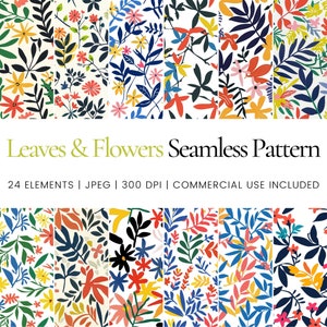 Blätter & Blumen Nahtloses Wiederholungsmuster, digitale Papiere, Hintergrund, Tumbler Wrap, druckbar, kommerzielle Nutzung, Tassen, Bekleidung, Dekor, Tagebuch