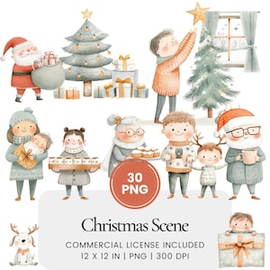 Kerstfamilie-clipart - 30 PNG - Digitale planner, junk journaling, wandkunst, commercieel gebruik, sublimatie, scrapbooking, kaarten, mokken
