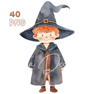 Kleine Zauberer Clipart - 40 hochwertige PNGs - Digitaler Planer, Junk Journaling, Aquarell, Wandkunst, kommerzielle Nutzung, digitaler Download