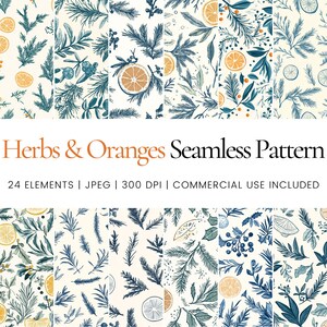Kräuter & Orangen Nahtloses Wiederholungsmuster, digitale Papiere, Hintergrund, Tumbler Wrap, druckbar, kommerzielle Nutzung digitales Papier, Tassen, Wohndekoration