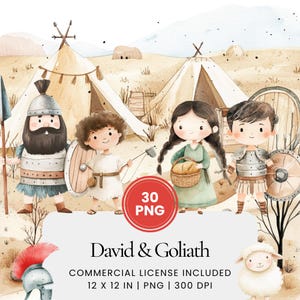 David & Goliath Clipart - 30 PNG - Digitaler Planer, Junk Journaling, Bibel, kommerzielle Nutzung, Sublimation, Scrapbooking, Aufkleber, Karten, Tassen