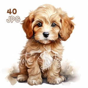 Cockapoo Puppy Clipart - 40 High Quality JPG - Digital Planner, Junk Journaling, Watercolor, Wall Art, Commercial Use, Digital Download, Mug