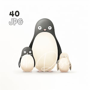 Penguin Friends Clipart - 40 High Quality JPGs - Digital Planner, Junk Journaling, Minimalistic, Commercial Use, Digital Download, Nursery