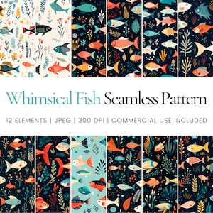 Whimsical Fish Digital Papers, Whimsical Fish Seamless Repeat Pattern, Background, Tumbler Wrap, Printable, Commercial Use Digital Paper