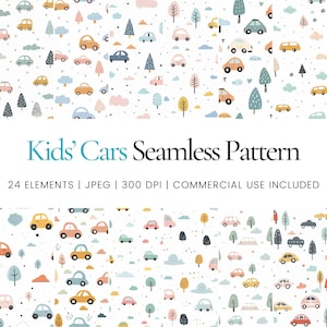Kids' Cars Seamless Repeat Pattern, Digital Paper, Background, Tumbler Wrap, Printable, Commercial Use Digital Paper, Mug, Apparel, Decor